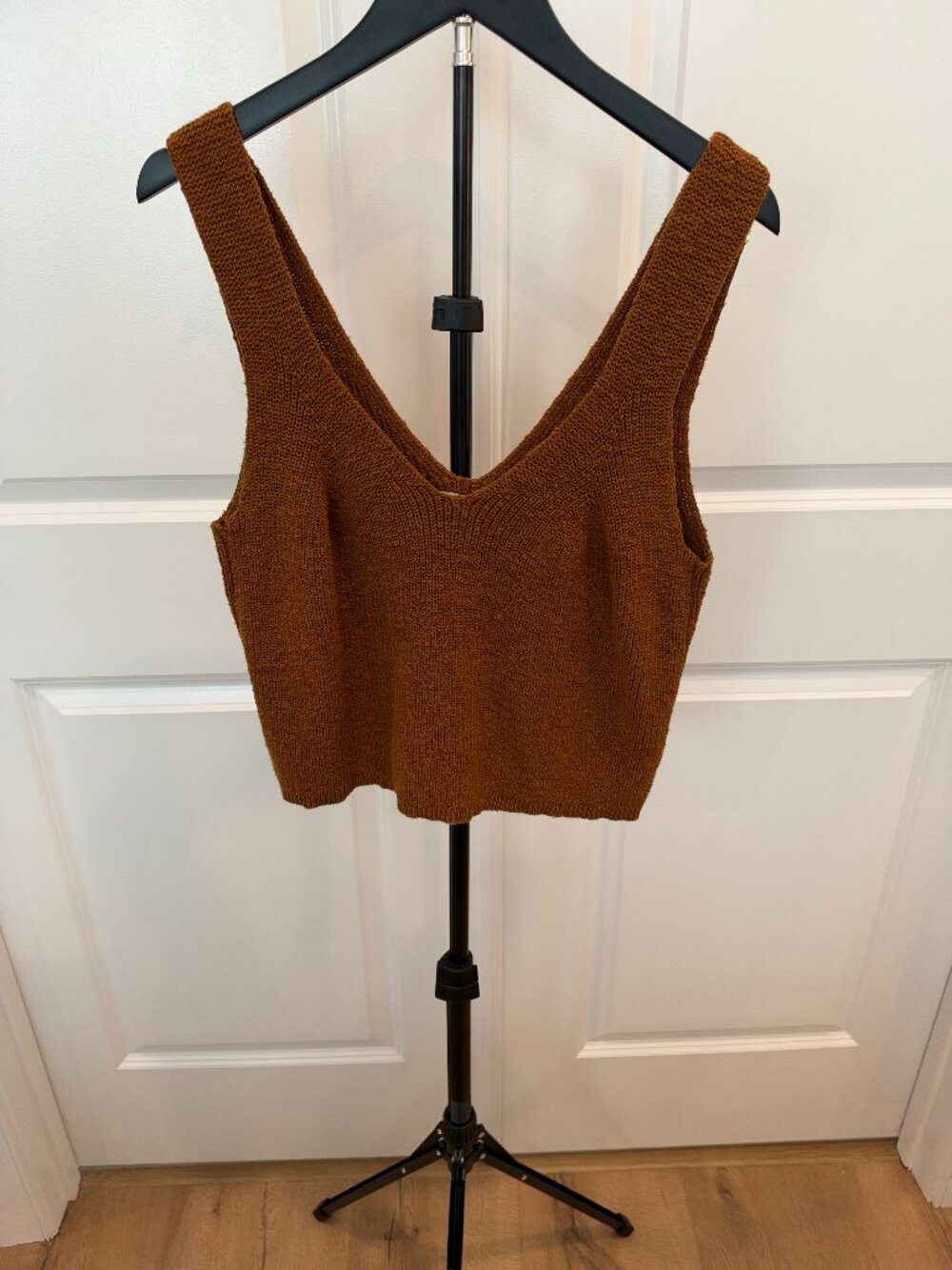 Madewell Cropped Sweater Tank Cognac Brown V-Neck XL